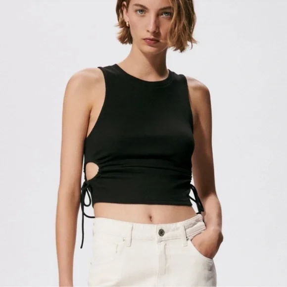 Zara | Tops | Zara Side Cinch Cut Out Black Tank Top | Poshmark